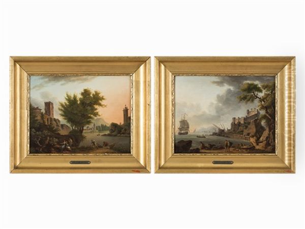 Landscapes (pair) Oil Painting by Charles Francois Lacroix