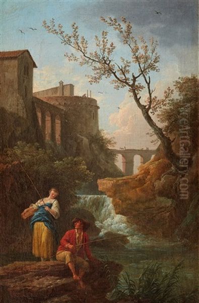 Fischerpaar Bei Tivoli Oil Painting by Charles Francois Lacroix