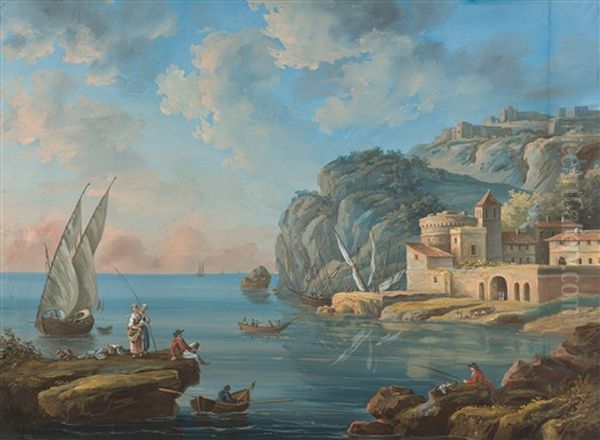 Fischer Am Monte Argentario In Der Maremma Oil Painting by Charles Francois Lacroix