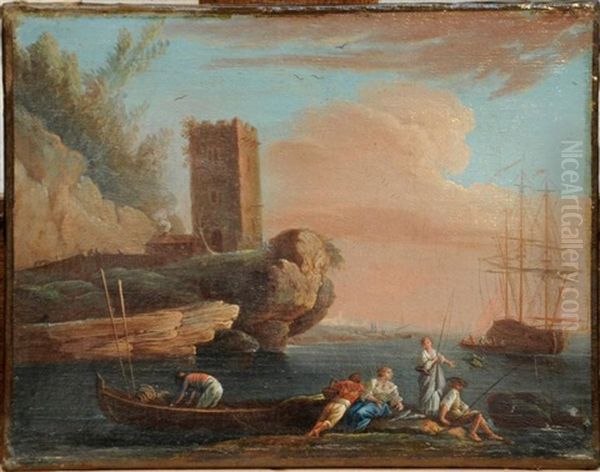 Scene Cotiere Oil Painting by Charles Francois Lacroix