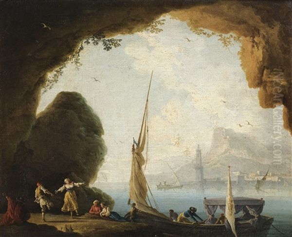 Danseurs Au Bord De La Mer Oil Painting by Charles Francois Lacroix