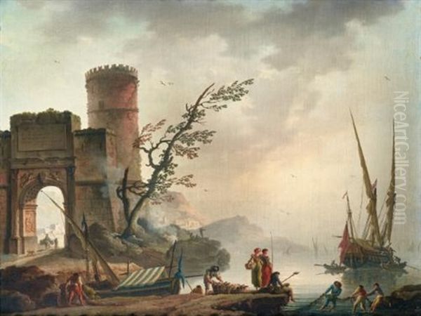 Marine Au Soleil Levant Oil Painting by Charles Francois Lacroix