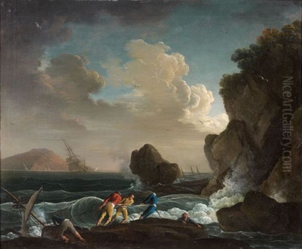 Littoral Anime Par Une Mer Agitee Oil Painting by Charles Francois Lacroix