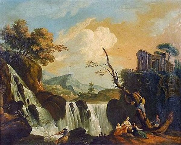 Paysage De Cascade Oil Painting by Charles Francois Lacroix