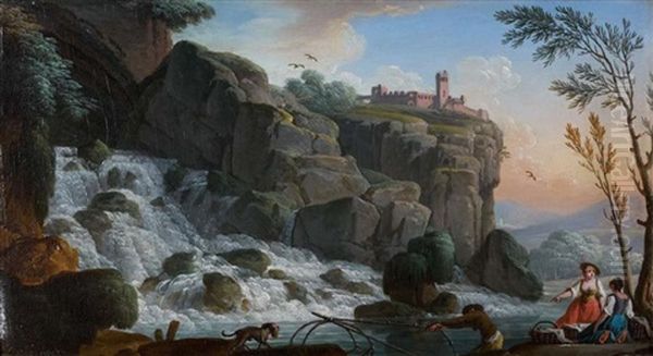 Vue Imaginaire De La Fontaine Du Vaucluse Oil Painting by Charles Francois Lacroix