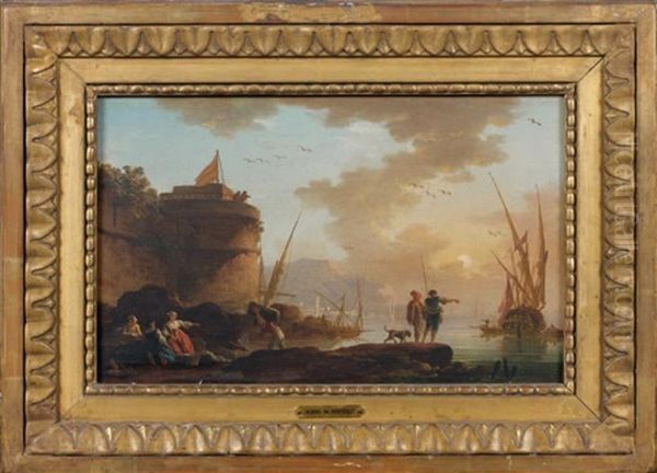 Pecheurs Dans Un Port Mediterraneen Oil Painting by Charles Francois Lacroix