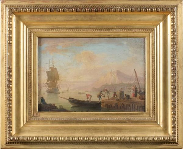 Pecheurs Au Port Oil Painting by Charles Francois Lacroix