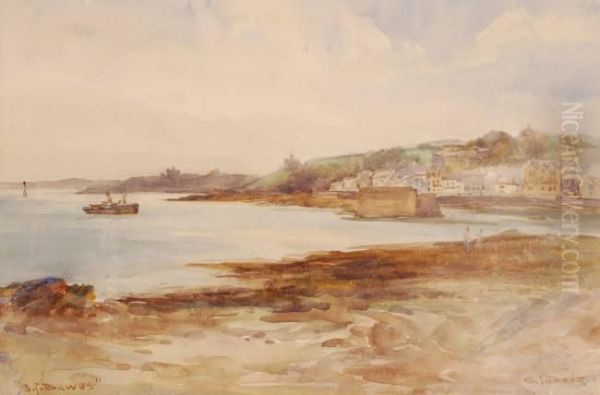 Coastal Fishing Harbour Oil Painting by Sidney James Beer