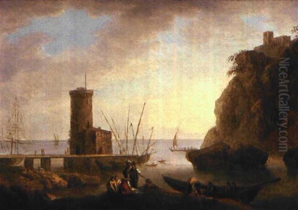 Marina Oil Painting by Charles Francois Lacroix