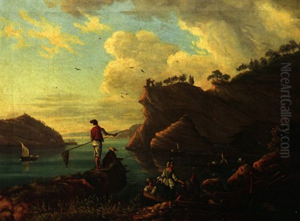 Sudliche Kustenlandschaft Bei Abendstimmung Oil Painting by Charles Francois Lacroix