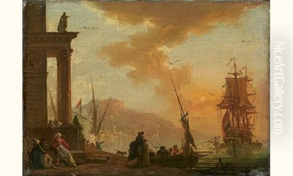 Le Repos Des Marchands Turcs Sur Un Rivage Mediterraneen Oil Painting by Charles Francois Lacroix