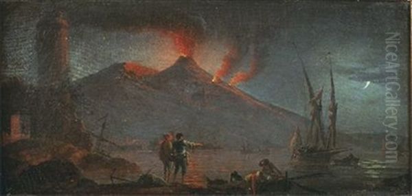 Vue Nocturne De L'eruption Du Vesuve Oil Painting by Charles Francois Lacroix