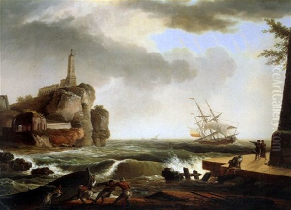 Schiffbruch Auf Sturmischer See Oil Painting by Charles Francois Lacroix