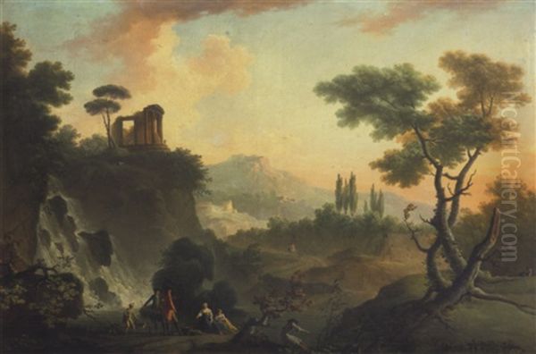 Paysage Avec Le Temple De Vesta Dit De La Sibylle A Tivoli Oil Painting by Charles Francois Lacroix