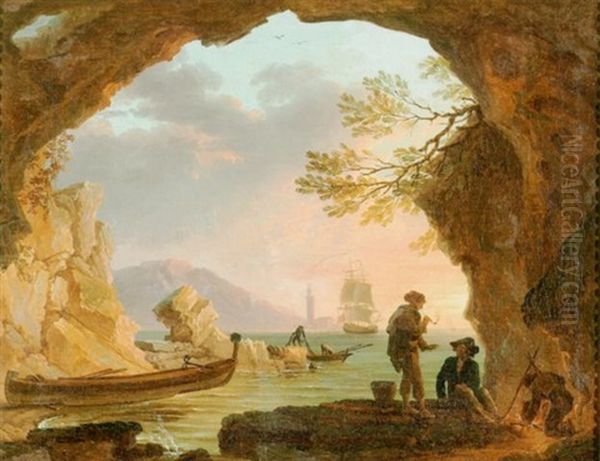 Abendliche Kustenpartie Oil Painting by Charles Francois Lacroix