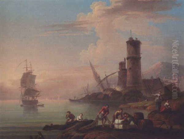 Hafenszene Oil Painting by Charles Francois Lacroix