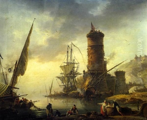 Vue Fantaisiste Autour D'un Phare Mediterraneen by Charles Francois Lacroix