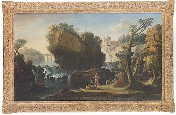 Capriccio Con Veduta Di Tivoli E Le Cascate Dell'aniene Oil Painting by Charles Francois Lacroix