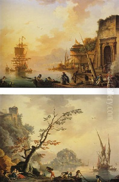 Rivage Anime De Pecheurs Oil Painting by Charles Francois Lacroix