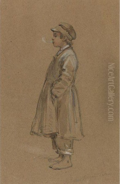 Street Urchin Smoking A Cigarette Oil Painting by Wilhelm Amandus Beer