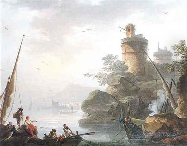 L'arrivee Des Pecheurs Au Bord D'un Rivage Mediterraneen Oil Painting by Charles Francois Lacroix