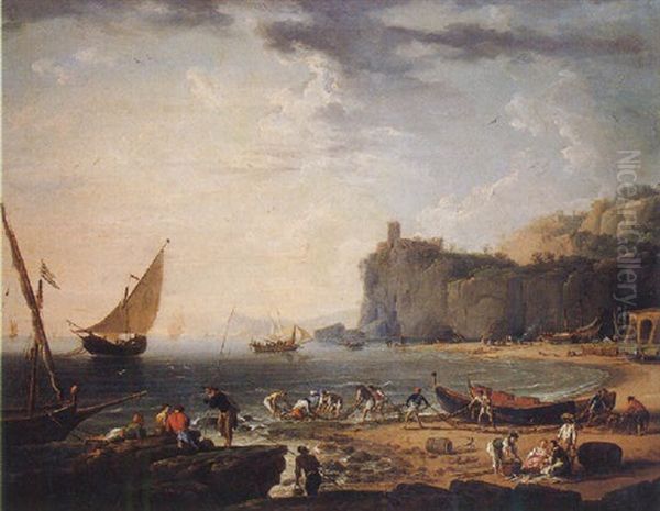 Vista De Un Puerto Mediterraneo Oil Painting by Charles Francois Lacroix