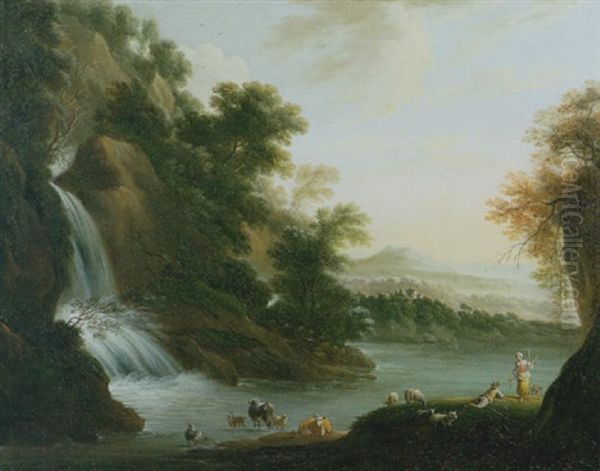 Paesaggio Con La Cascata Di Tivolo E Il Monte Soratte by Charles Francois Lacroix