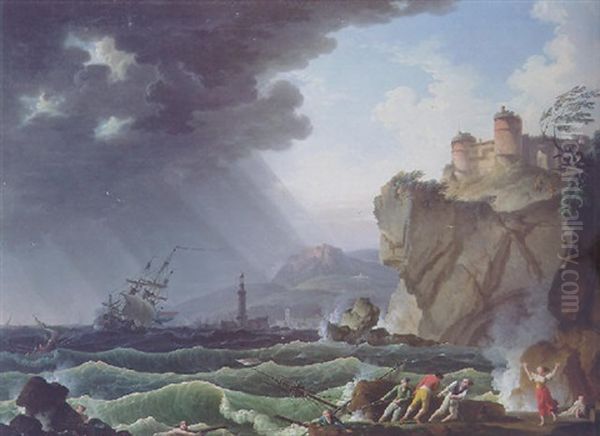 Scene De Naufrage Oil Painting by Charles Francois Lacroix