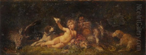 Bacchanal Mit Jungem Satyr Und Putto. Oil Painting by Wilhelm Amandus Beer