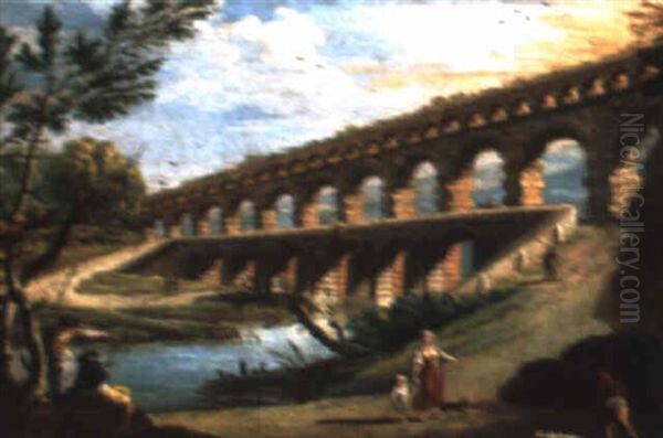 Le Pont Du Gard Oil Painting by Charles Francois Lacroix