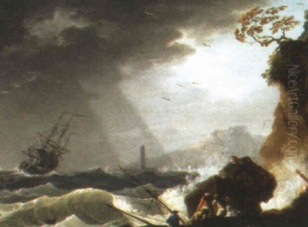 Tempete En Mer Oil Painting by Charles Francois Lacroix