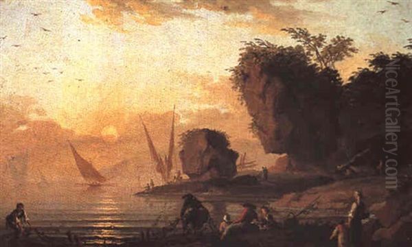 Paysage Maritime Anime Oil Painting by Charles Francois Lacroix