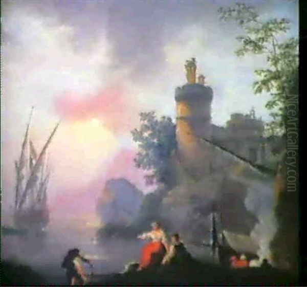 Hafenszene Oil Painting by Charles Francois Lacroix