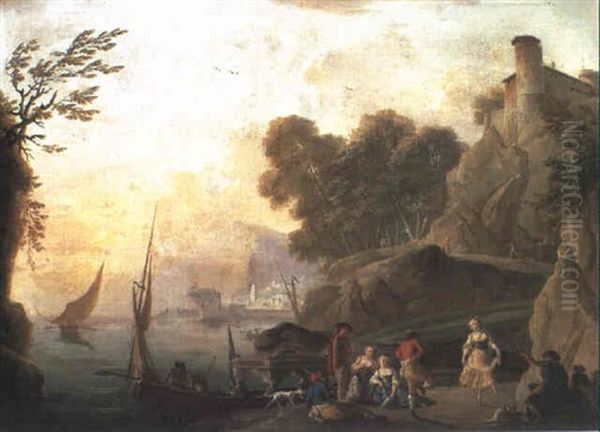 Danseurs De Tarantelle Au Bord De La Mer Oil Painting by Charles Francois Lacroix