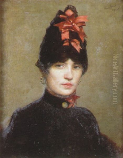 Jeune Femme Au Noeud Rose Oil Painting by Marie Lacroix