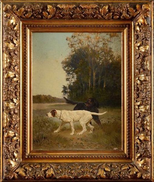 Chiens De Chasse A L'arret Oil Painting by Tristan L. Jules Lacroix