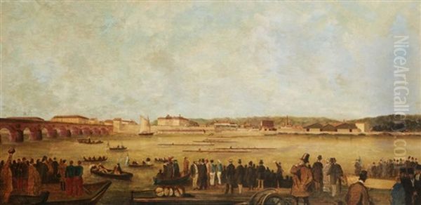 Les Regates A Bordeaux Oil Painting by Tristan L. Jules Lacroix