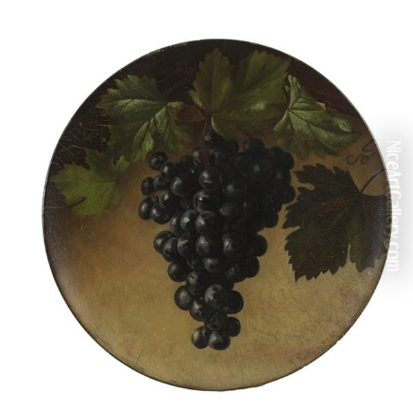 Circular Still Life Of A Cluster Of Grapes Oil Painting by Paul Lacroix