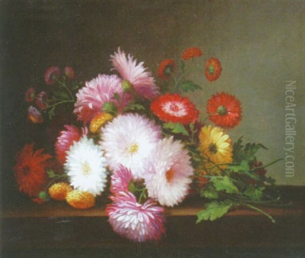 Chrysanthemums On A Table Oil Painting by Paul Lacroix