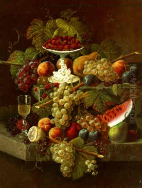 Still Life With Grapes, Strawberries And Watermelon by Paul Lacroix