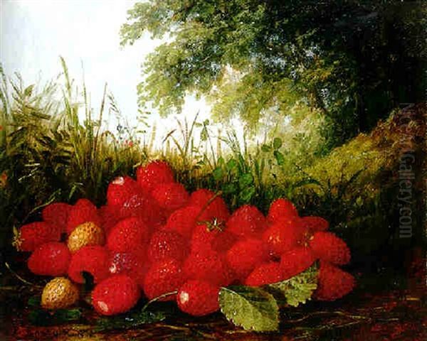 Strawberries In Landscape Oil Painting by Paul Lacroix