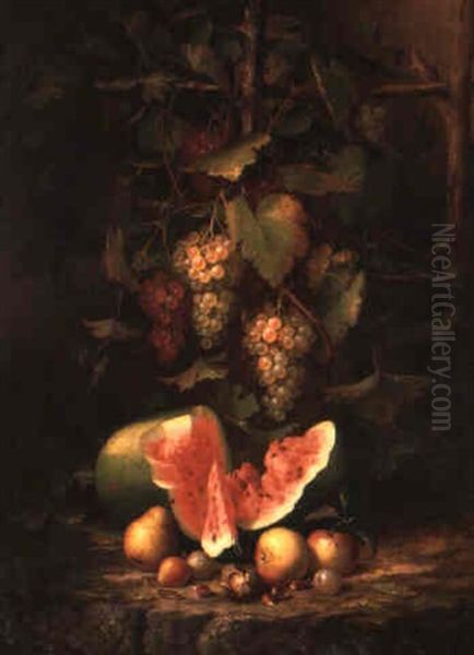 Still Life With Grapes And Watermelon Oil Painting by Paul Lacroix