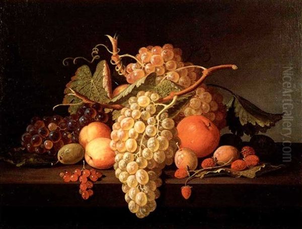 Still Life With Grapes, Peaches, Plums, And Straw-          Berries Oil Painting by Paul Lacroix