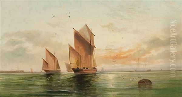 Shipping In Calm Waters Oil Painting by Charles John de Lacy