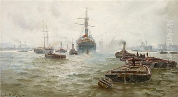 Boats In Harbor Oil Painting by Charles John de Lacy