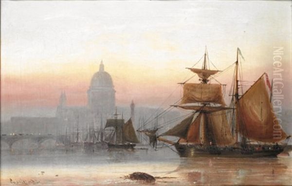 Shipping Near St. Paul's Oil Painting by Charles John de Lacy