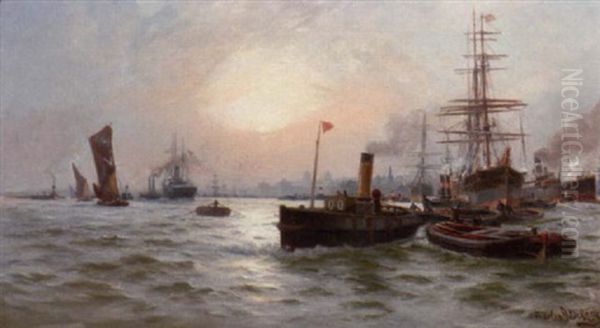 Greenwich Reach Oil Painting by Charles John de Lacy