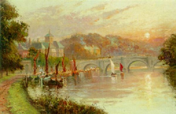 Richmond Bridge At Sunset Oil Painting by Charles John de Lacy