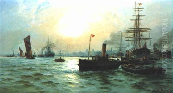 Shipping Off Greenwich Oil Painting by Charles John de Lacy