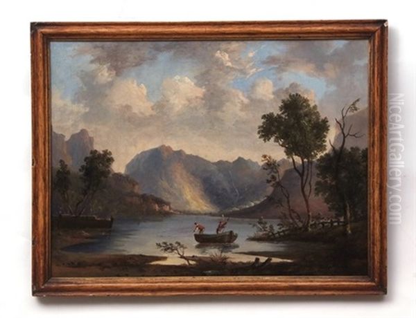 Mountain Lake With Figures In A Rowing Boat by Henry Ladbrooke